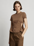 Cropped front  image of model wearing Side Slit T-Shirt in coffee