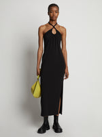 Front  image of model wearing Halter Knit Jersey Dress in black
