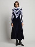 Front image of model wearing Tie Dye Velvet Dress in midnight multi