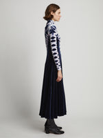 Side image of model wearing Tie Dye Velvet Dress in midnight multi