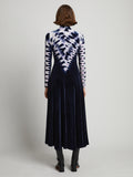 Back image of model wearing Tie Dye Velvet Dress in midnight multi