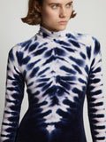 Detail image of model wearing Tie Dye Velvet Dress in midnight multi