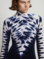 Detail image of model wearing Tie Dye Velvet Dress in midnight multi