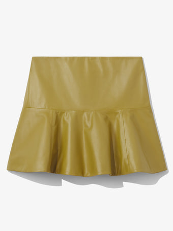 Flat image of Leather Ruffle Mini Skirt in sulphur