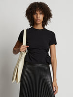 Cropped front image of model wearing Side Slit T-Shirt in black
