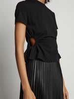Detail image of model wearing Side Slit T-Shirt in black