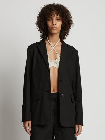 Cropped front image of model wearing Cotton Linen Blazer in black