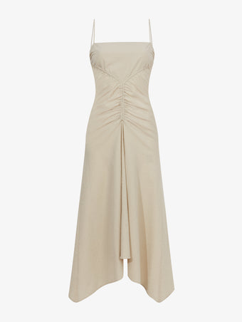 Flat image of Gingham Ruched Strappy Dress in buttercream/fawn