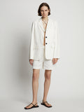 Front image of model wearing Cotton Linen Blazer in off white