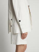 Detail image of model wearing Cotton Linen Blazer in off white