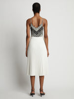 Back image of model wearing Marled Stripe Body Suit in buttercream/black