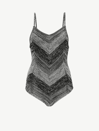 Flat image of Marled Stripe Body Suit in buttercream/black