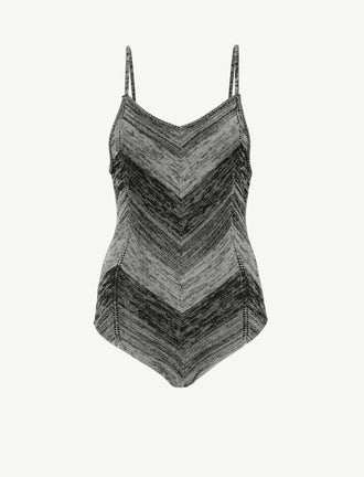 Flat image of Marled Stripe Body Suit in buttercream/black