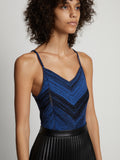 Detail image of model wearing Marled Stripe Body Suit in cerulean/black