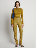 Front image of model wearing Leather Straight Pant in sulphur