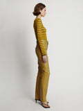 Side image of model wearing Leather Straight Pant in sulphur