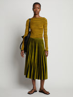 Front image of model wearing Sheer Stripe Knit Skirt in sulphur/black