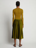 Back image of model wearing Sheer Stripe Knit Skirt in sulphur/black