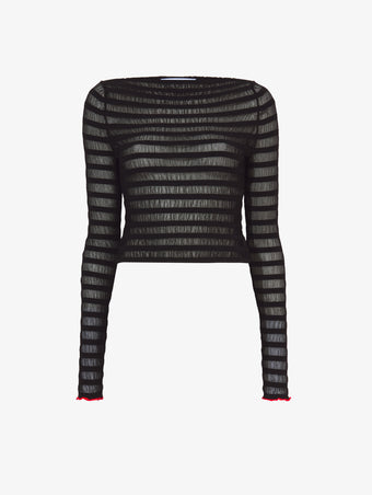 Flat image of Sheer Stripe Sweater in black/red