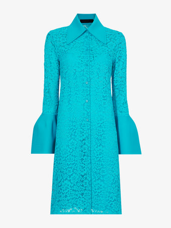 Flat image of Stretch Lace Shirt Dress in cyan