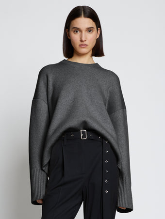 Front image of model wearing Eco Cashmere Oversized Sweater in grey melange
