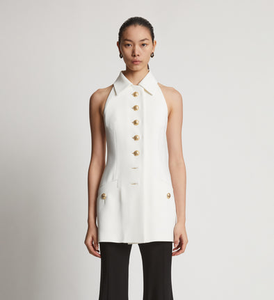 Cropped front image of model in Viscose Suiting Vest in white