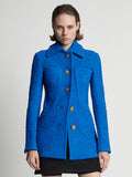 Cropped front image of model wearing Boucle Tweed Jacket in turquoise