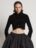 Cropped front image of model wearing Boucle Tweed Crop Jacket in black