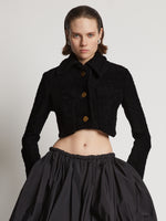 Cropped front image of model wearing Boucle Tweed Crop Jacket in black