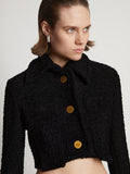 Detail image of model wearing Boucle Tweed Crop Jacket in black