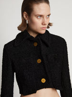 Detail image of model wearing Boucle Tweed Crop Jacket in black