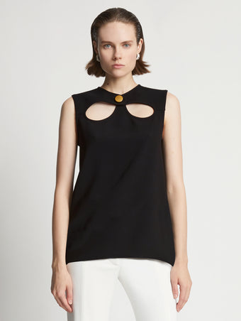 Cropped front image of model wearing Matte Viscose Crepe Top in black