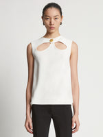Cropped front  image of model wearing Matte Viscose Crepe Top in white