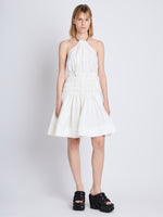 Front image of model wearing Stretch Nylon Dress in white