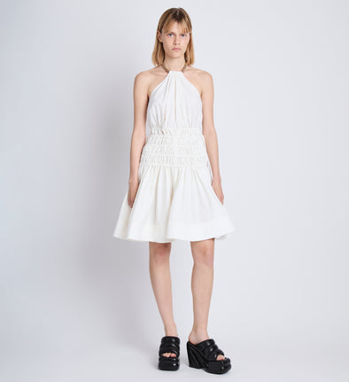 Front image of model wearing Stretch Nylon Dress in white