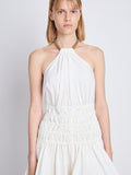 Detail image of model wearing Stretch Nylon Dress in white