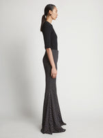 Side image of model in Printed Dot Cady Pants in khaki multi