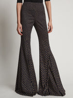 Detail image of model in Printed Dot Cady Pants in khaki multi