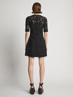 Back image of model wearing Lace Dress in black