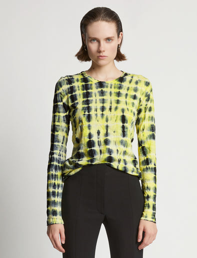 Cropped front image of model wearing Tie Dye T-Shirt in yellow multi