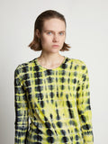 Detail image of model wearing Tie Dye T-Shirt in yellow multi