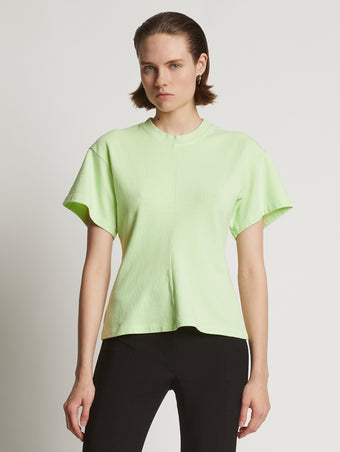 Cropped front image of model wearing Eco Cotton Waisted T-Shirt in lime