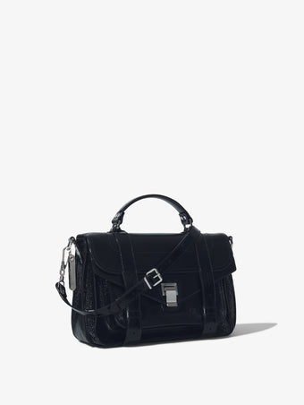 Side image of Crinkled Patent PS1 Medium Bag in BLACK.jpg