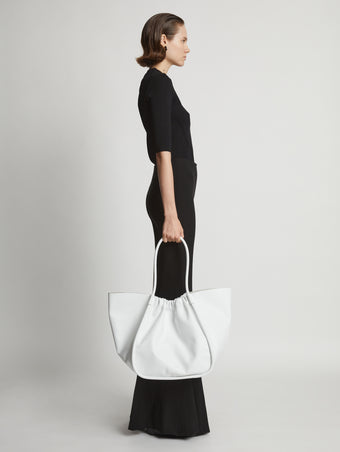 Image of model wearing XL Ruched Tote in OPTIC WHITE