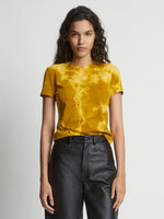 Cropped front image of model wearing Tie Dye T-Shirt in sulphur/muted lime