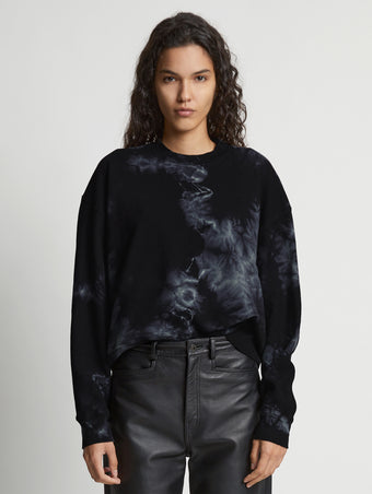 Cropped front image of model wearing Tie Dye Sweatshirt in black/jade