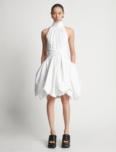 Front image of model wearing Technical Nylon Dress in optic white
