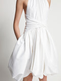 Detail image of model wearing Technical Nylon Dress in optic white