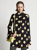 Cropped front image of model wearing Printed Dot Cady Shirt in butter multi
