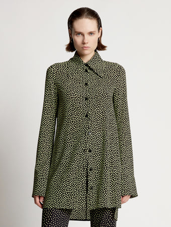 Cropped front image of model wearing  Printed Dot Crepe De Chine Shirt in butter multi